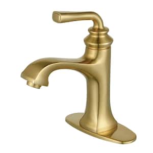 Restoration Single Hole Single-Handle Bathroom Faucet in Brushed Brass