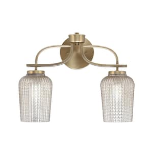 Olympia 7.25 in. 2-Light Bath Bar, New Age Brass, Silver Textured Glass Vanity Light