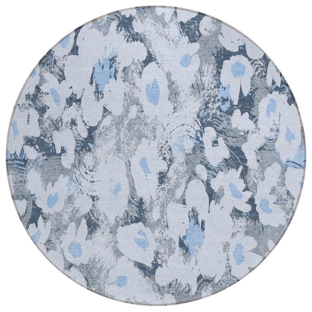 Denim Blue 8 ft. Round Woven Floral Round Indoor/Outdoor Area Rug price history on PriceWatchPro