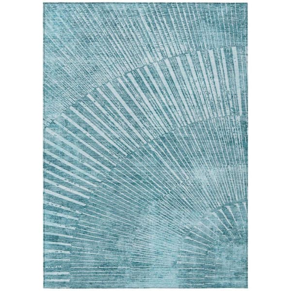 Teal 8 ft. x 10 ft. Woven Abstract Rectangle Indoor/Outdoor Area Rug