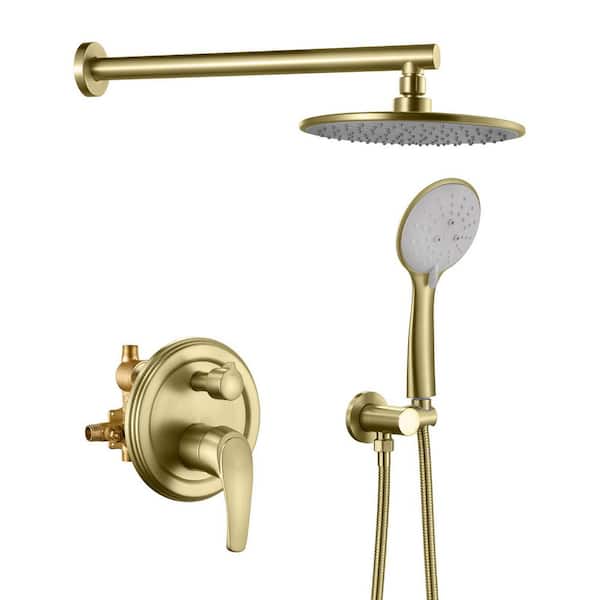 Rainfull 5-Spray with Valve 1.8 GPM 9 in. Handheld Shower Faucet Adjustable Heads Dual Shower Heads in Gold