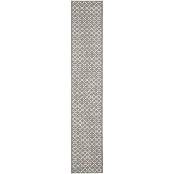 Courtyard Anthracite/Beige 2 ft. x 16 ft. Geometric Indoor/Outdoor Patio  Runner Rug