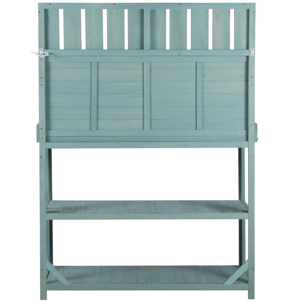 19.3 in. W x 65 in. H Green Wooden Farmhouse Rustic Outdoor Potting Bench T