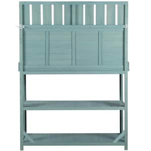 19.3 in. W x 65 in. H Green Wooden Farmhouse Rustic Outdoor Potting Bench Table with 4 Storage Shelves and Side Hook