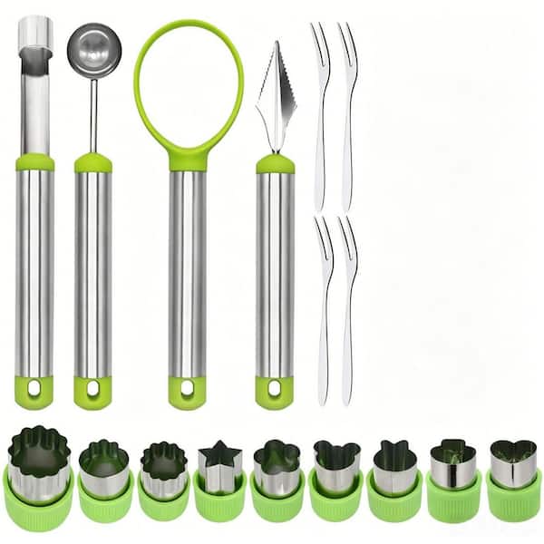 17 Pack 4‑in‑1 Stainless Steel Fruit Tool Kit with Fruit Vegetable Shapes Cutter Peeler for Home Kitchen Party Dessert