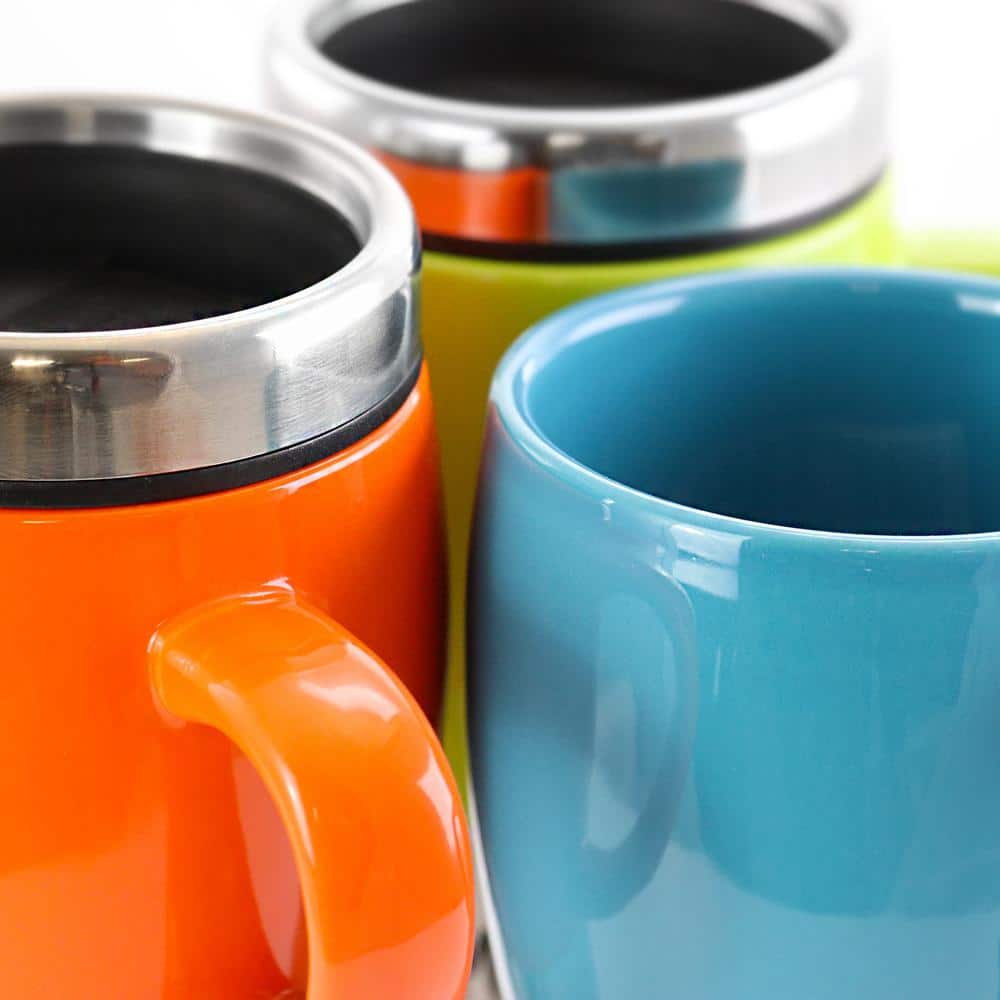 Colorful Stainless Steel and Ceramic Travel Mug Set with Suction Lid