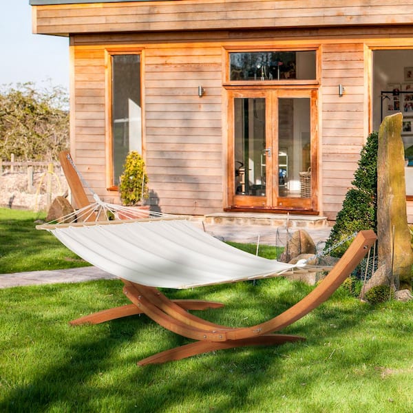 Unbranded 12.85 ft. Free Standing Outdoor Hammock with Wood Stand in White
