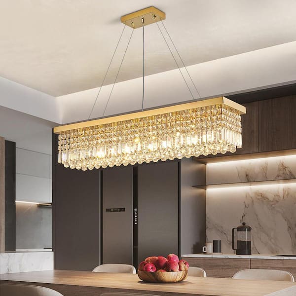 Pacific Core 40 in. Modern 8-Light Gold Rectangular Raindrop
