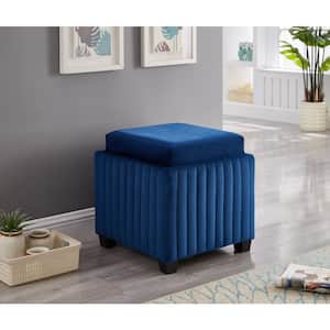 18 in. Wide Square End Table CubeStorage Ottoman Bench in Navy Blue with Coffee Tray for Living Room Bedroom