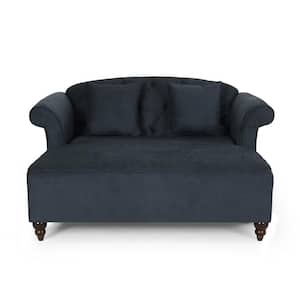 Ackland Charcoal and Dark Espresso Tufted Double Chaise Lounge with Accent Pillows