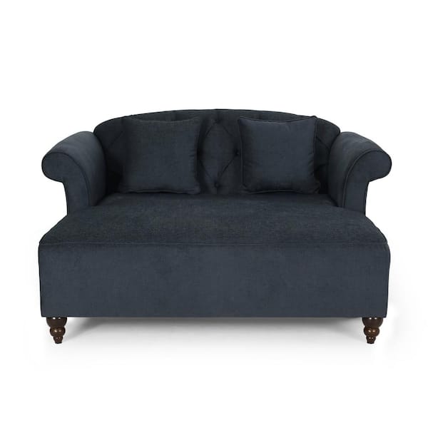 Noble House Ackland Charcoal and Dark Espresso Tufted Double Chaise Lounge with Accent Pillows