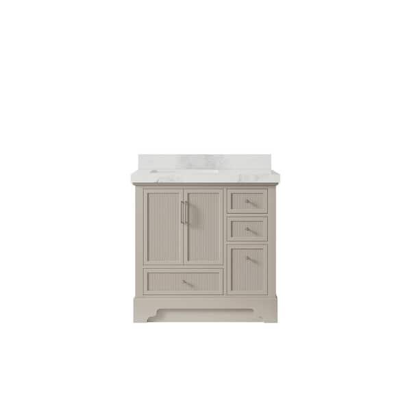 Willow Collections Alys 36 in. W x 22 in. D x 36 in. H Left Offset Sink Bath Vanity in Fine Grain with 2" Calacatta Nuvo Qt. Top