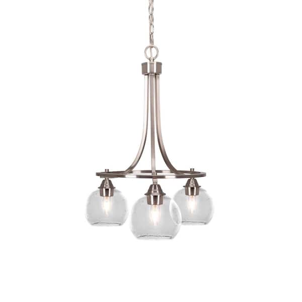 Unbranded Madison 3-Light Brushed Nickel Round Chandelier with 5.75 in. Clear Bubble Glass Shades, No bulbs included