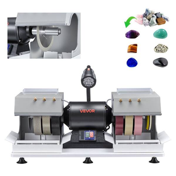 Cabbing Machine, 8 in. 3/4 HP 1800 RPM Efficient, Lapidary Rock Grinder Polisher With Diamond and Resin Wheels, LED Lamp