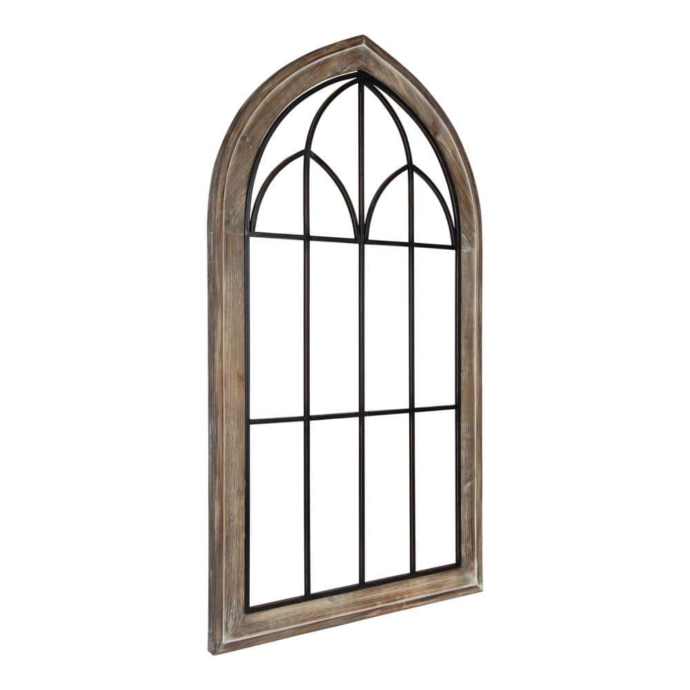 Rustic Brown Wood and Metal Arched Window Pane Wall Decor