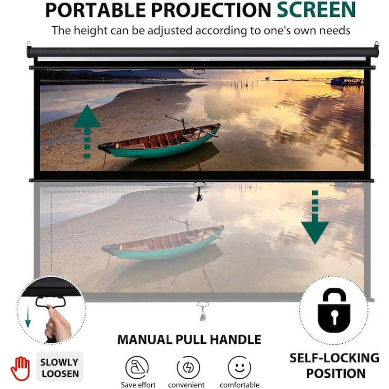 100 in. Manual Pull Down Projector Screen in Black