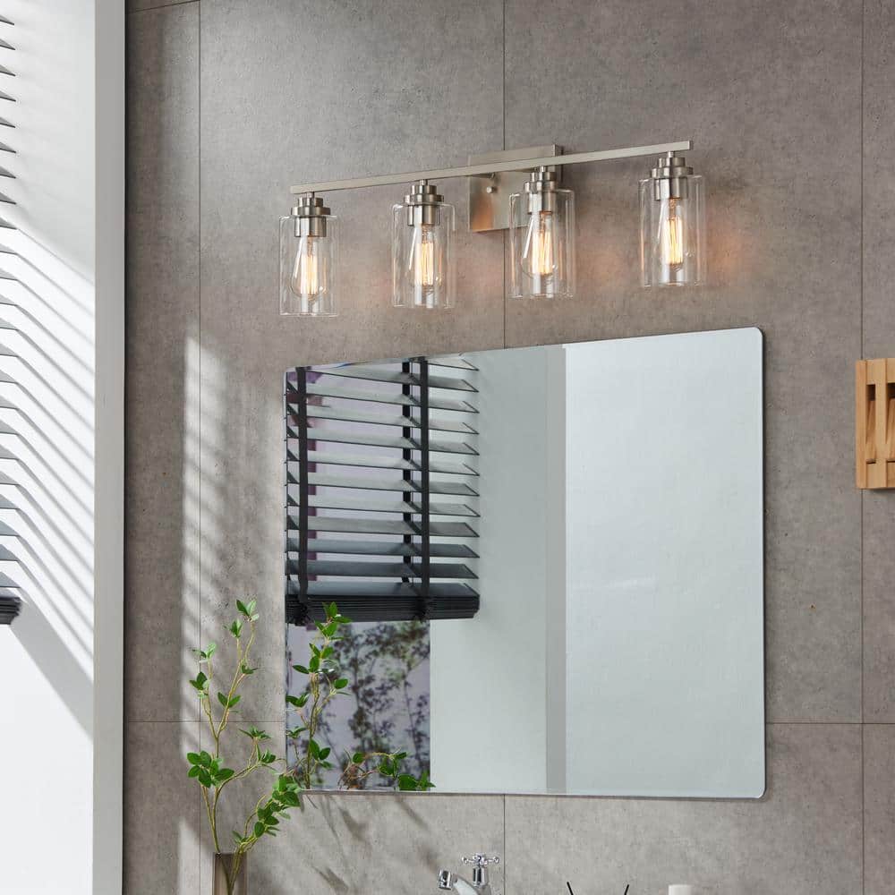 30" Brushed Nickel 4-Light Vanity Fixture with Clear Glass Shades