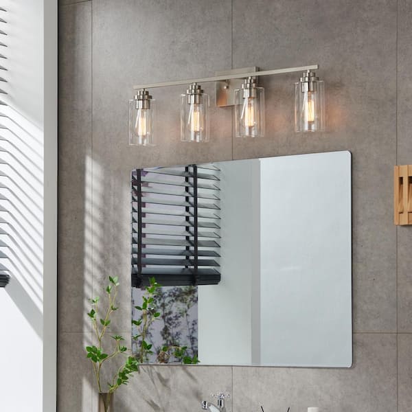30 in. 4-Light Brushed Nickel Vanity Light with Clear Glass Shade