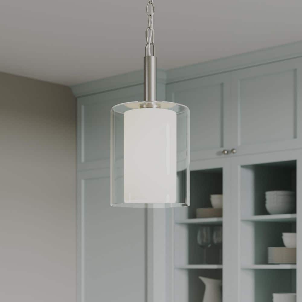 Mack 60-Watt 1-Light Brushed Nickel Modern Traditional Pendant Light with Layered Glass Shade price history on PriceWatchPro