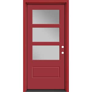 Performance Door System 36 in. x 80 in. VG 3-Lite Left-Hand Inswing Clear Red Smooth Fiberglass Prehung Front Door