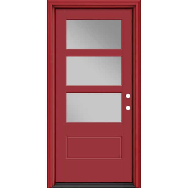 Masonite Performance Door System 36 in. x 80 in. VG 3-Lite Left-Hand Inswing Clear Red Smooth Fiberglass Prehung Front Door