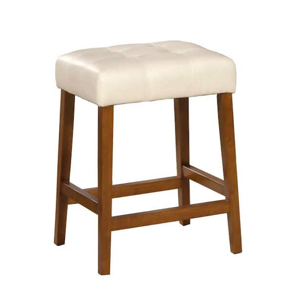 Homepop Faux Leather Square 24 in. Cream Bar Stool