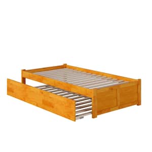 Concord Twin Platform Bed with Flat Panel Foot Board and Twin-Size Urban Trundle Bed in Caramel Latte