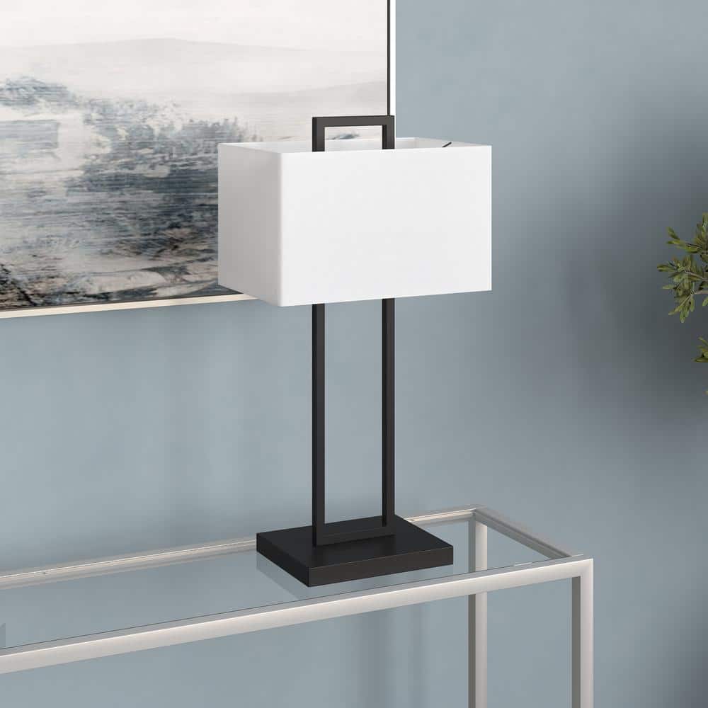 White Linen Drum Shade 28" Modern Table Lamp