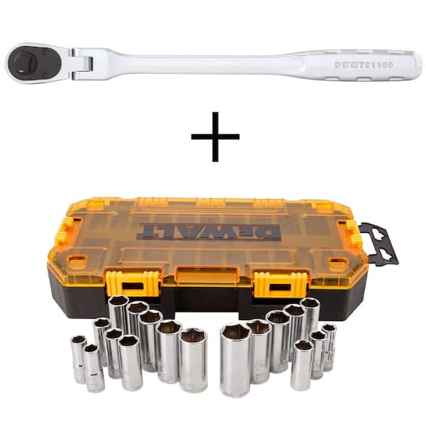 DEWALT 3/8 in. Drive Flex Head Ratchet and 3/8 in. Drive Deep Combination Socket Set with Case (20-Piece)