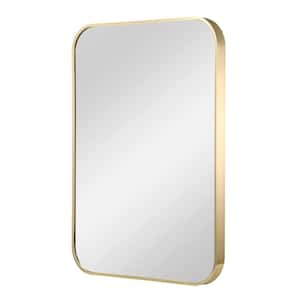 Rior 24 in. W x 32 in. H Rectangular Aluminum Framed Rounded Modern Wall HD Bathroom Vanity Mirror in Brushed Gold