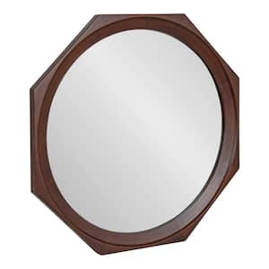 Cyrus 28 in. W x 28 in. H Wood Walnut Brown Octagon Transitional Framed Decorative Wall Mirror