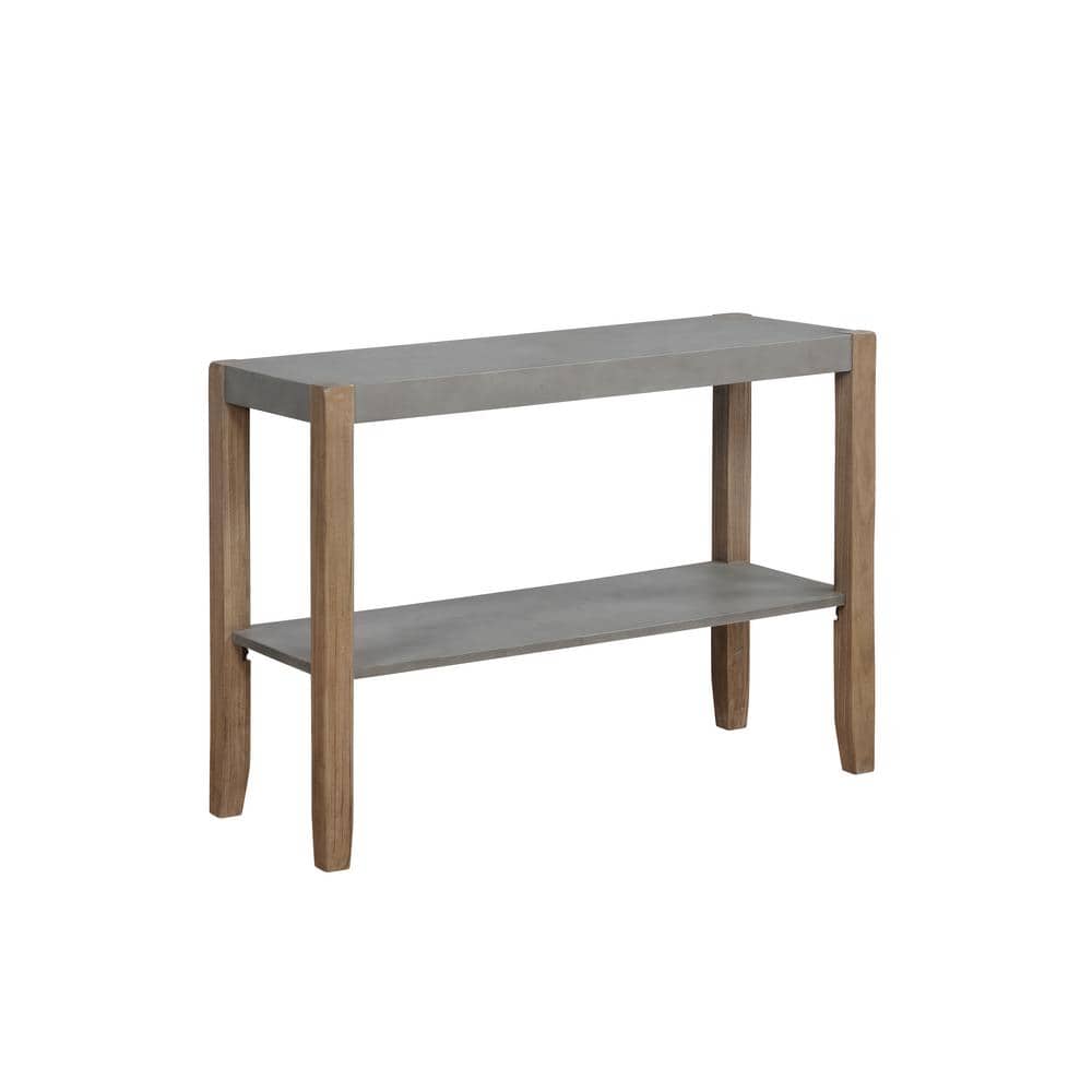 Rustic Industrial 40" Wood & Faux Concrete Console with Storage Shelf