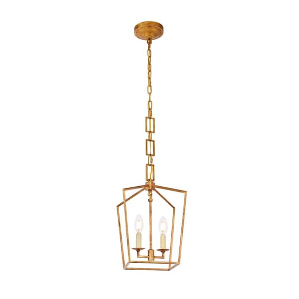 Unbranded Timeless Home 9.5 in. L x 9.5 in. W x 15.5 in. H 2-Light Golden Iron Contemporary Pendant
