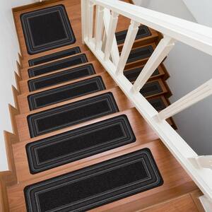 8.5 X 26 and 31 X 31 Black Carmel Bordered Non-Slip Indoor Stair Tread Cover and Landing Mat (Set of 16)