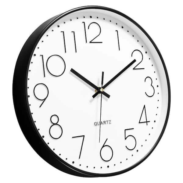 Afoxsos 12 in. Black  and  White Analog Plastic Battery Operated Silent Non-Ticking Wall Clock