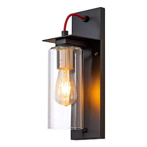 C Cattleya 5 in. Matte Black Sconce with Clear Tempered Glass Shade ...