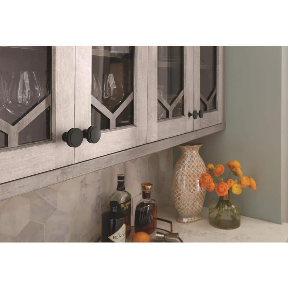 Matte Black Round Modern Cabinet Knob with Mounting Hardware