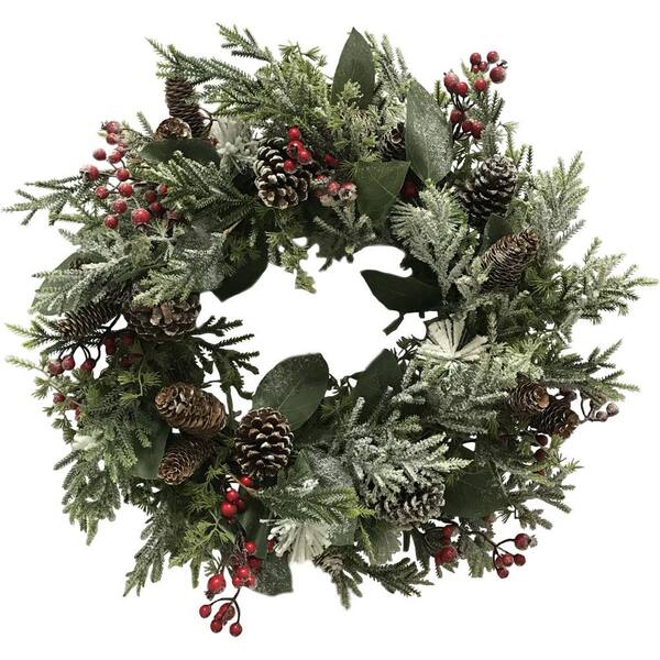 Fraser Hill Farm 25 in. Artificial Christmas Wreath with Pinecones and Berries