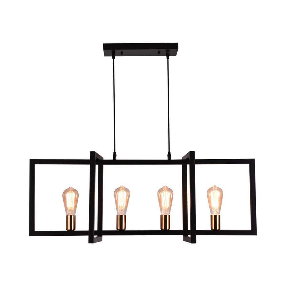 UMEILUCE 4Light Vintage Farmhouse Black Metal Chandelier for Island