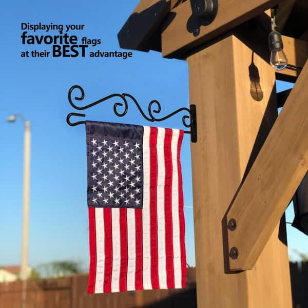 Anley 1 1 4 Ft Wrought Iron Horizontal Garden Flag Pole Holder Wall Scroll Hanger A Flagpole Garden Wall The Home Depot