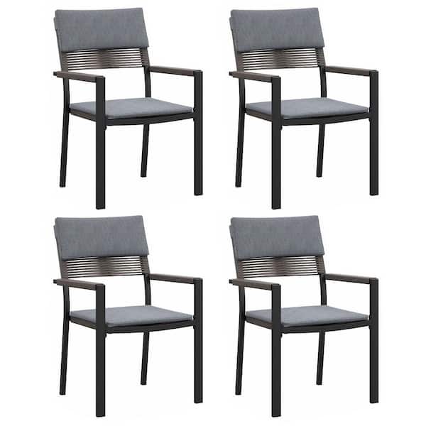 AURA OUTDOOR Wicker Metal Outdoor Dining Chair with Arm All-weather Patio Dining Set, Gray, 4-pack