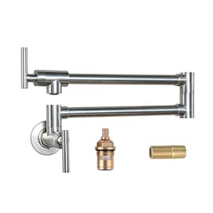 Contemporary Wall Mounted Pot Filler with 2 Handles in Brushed Nickel