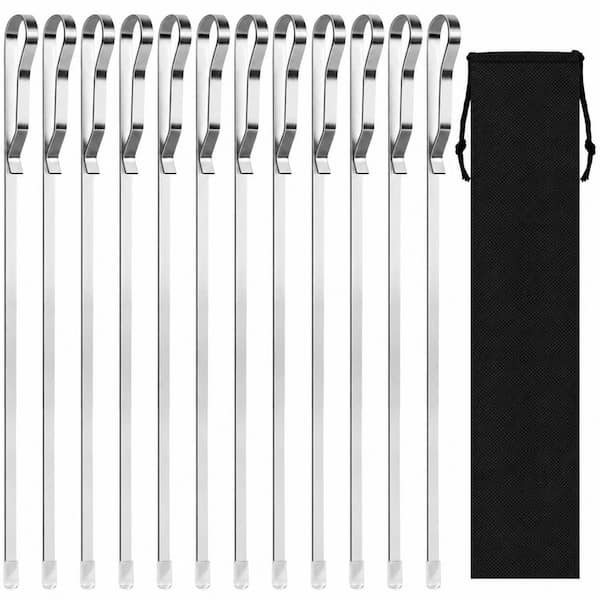 17 in. Stainless Steel Flat BBQ Skewers Wide Metal Reusable Grill Sticks for Meat Chicken 12 Pieces with Bag
