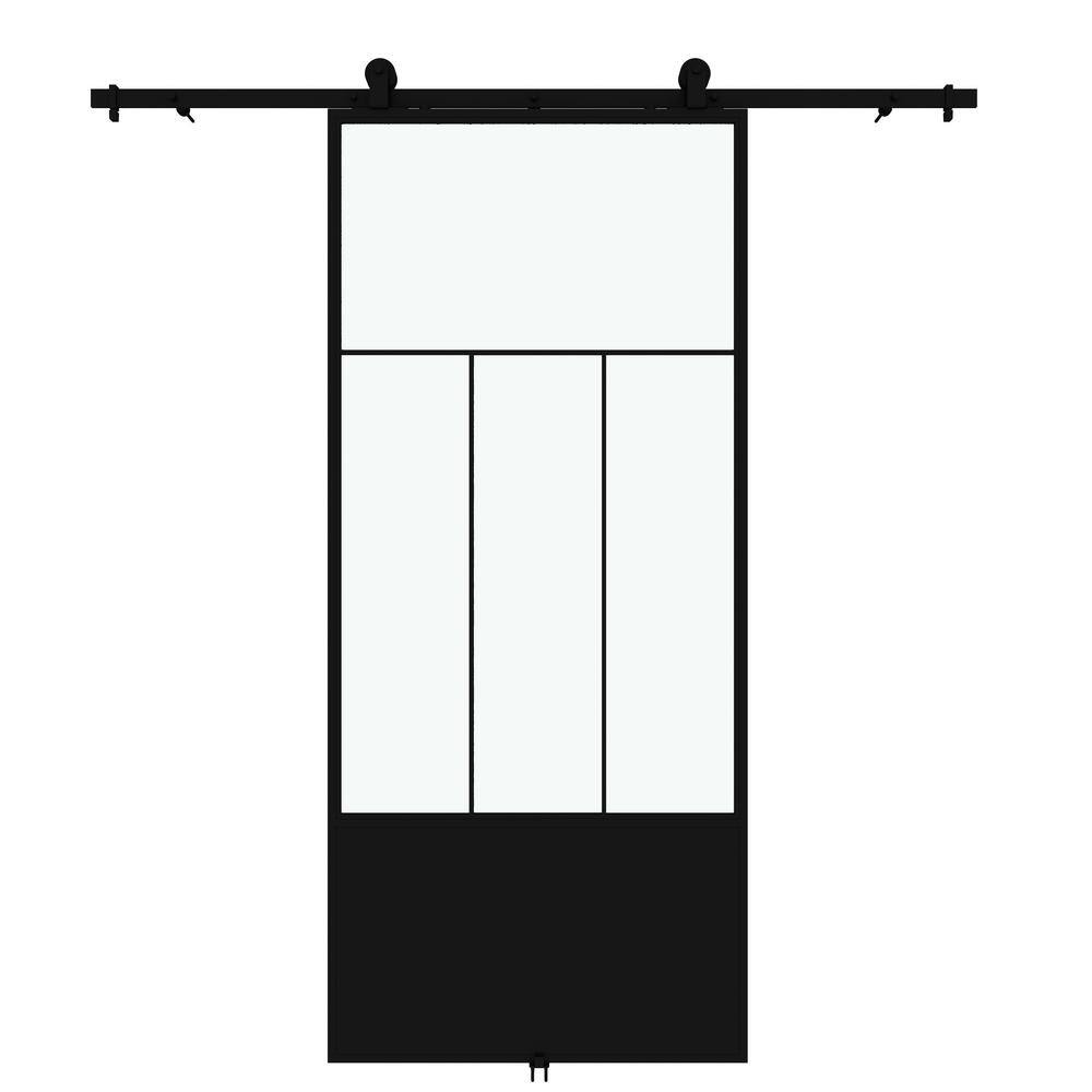 Division 37'' x 84'' Clear Glass Black Metal Sliding Barn Door