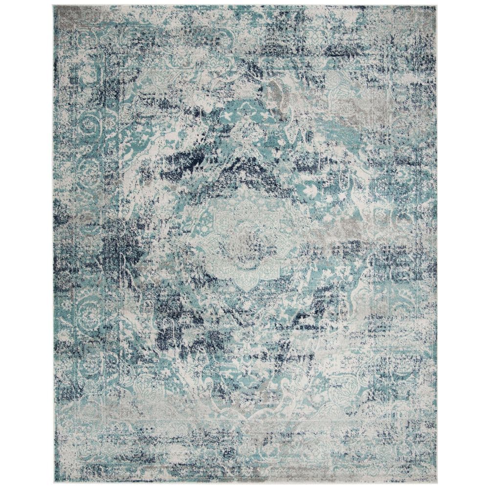 Chic Metro-Mod Ivory/Blue Synthetic 9' x 12' Area Rug