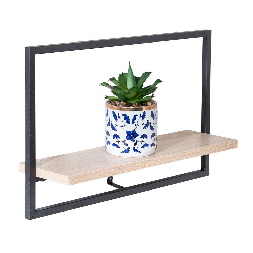 17.64" Black Steel and Wood Floating Wall Shelf