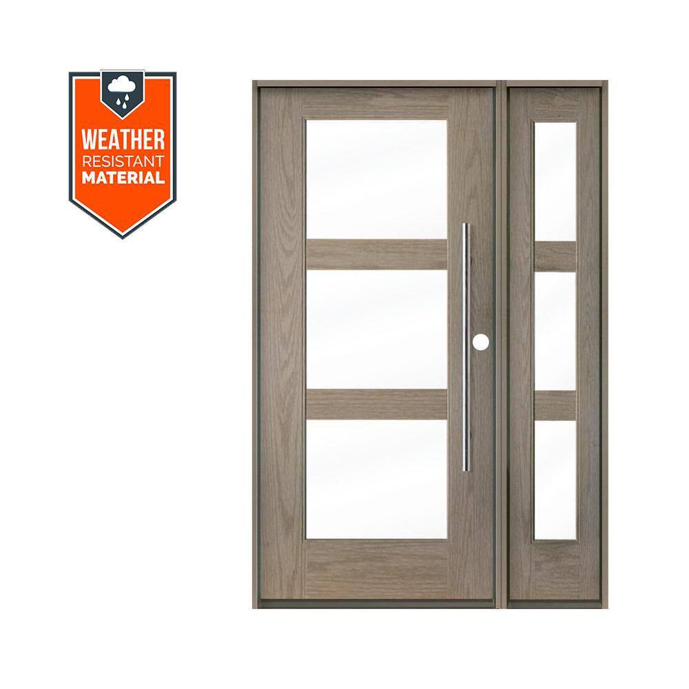 Faux Pivot 50 in. x 79 in. 3-Lite Left-Hand/Inswing ClearGlass Oiled Leather Stain Fiberglas Prehung Front Door with RSL price history on PriceWatchPro