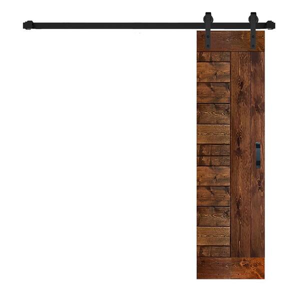 ISLIFE L Series 24 in. x 84 in. Dark Walnut Finished Solid Wood Sliding Barn Door with Hardware Kit - Assembly Needed