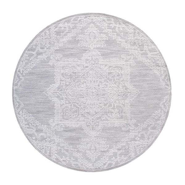 Pasargad Home Modern Silver/Ivory 8 ft. x 8 ft. Round Oriental Bamboo ...