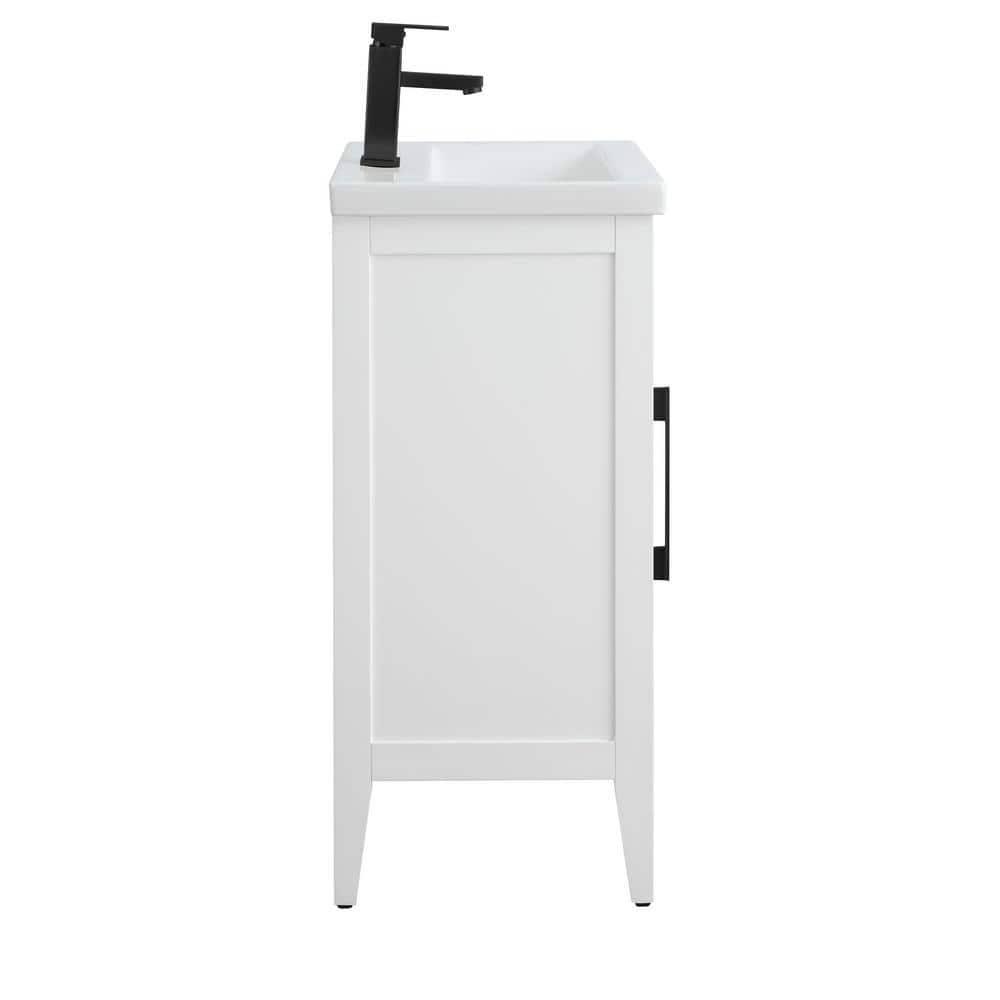 White and Matte Black Single Bathroom Vanity with Ceramic Top